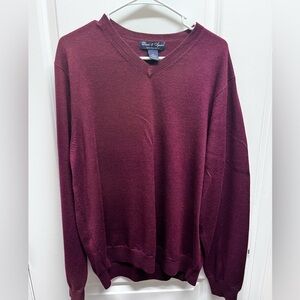 Davis & Squire Extra Fine Merino Wool V-Neck Sweater - XL Burgundy